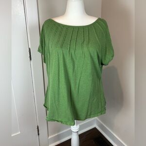 Lane Bryant Plus Green Pintuck Tee Top • Size 22/24 • 100% Cotton